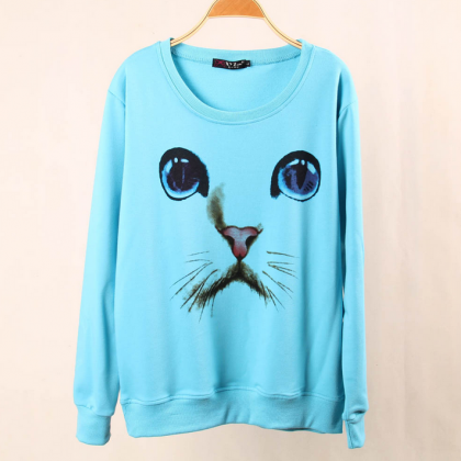 Cute Cat Long-sleeved Round Neck Sweater Ax30917ax