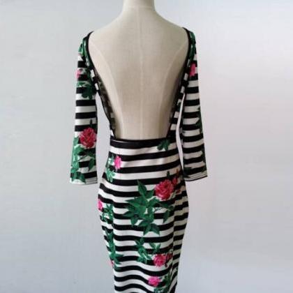 Slim Striped Print Halter Dress Ax40215ax