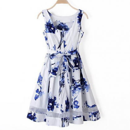 Blue and White Floral Dress AX5402a..