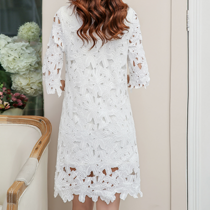 Sweet Round Neck White Lace Dress Ax51101ax