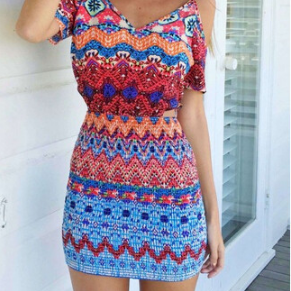 Fashion Sexy Sling Printed Package Hip Dress..
