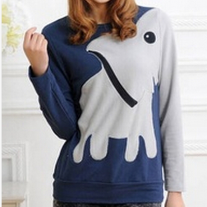 Elephant Pattern Long-sleeved Pullover Sweater