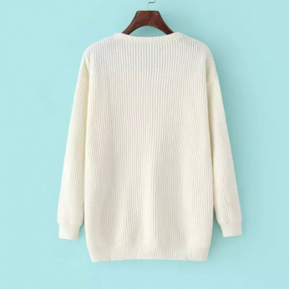 Loose Round Neck Long-sleeved Knit Sweater