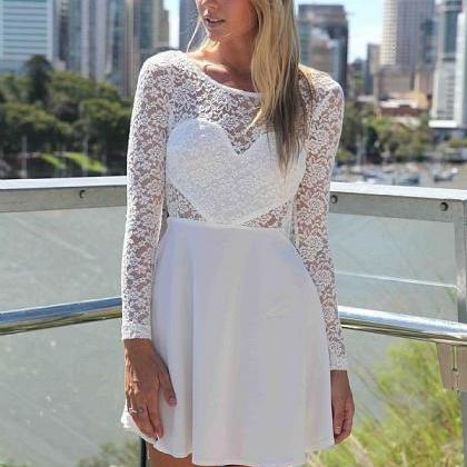 Sexy Round Neck Long-sleeved Lace Dress