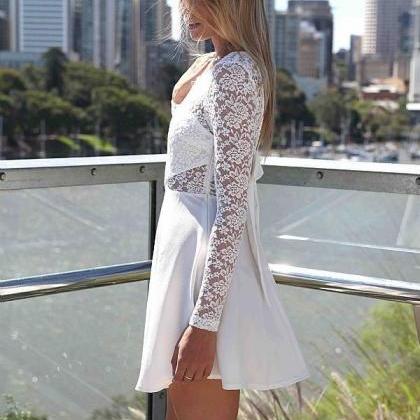 Sexy Round Neck Long-sleeved Lace Dress