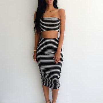 Design Striped Two-piece Dress