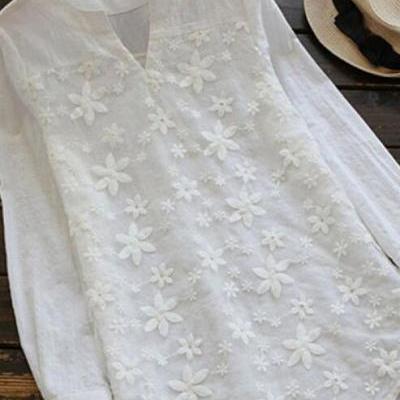 Embroidered Long Sleeve Blouses