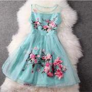 Flower Embroidery Mesh Tank Top Spring Skater Dress AX100101ax