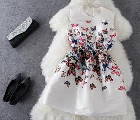 Lulu Bebe Butterfly Print Reese Sleeveless Dress with Peter Pan Collar