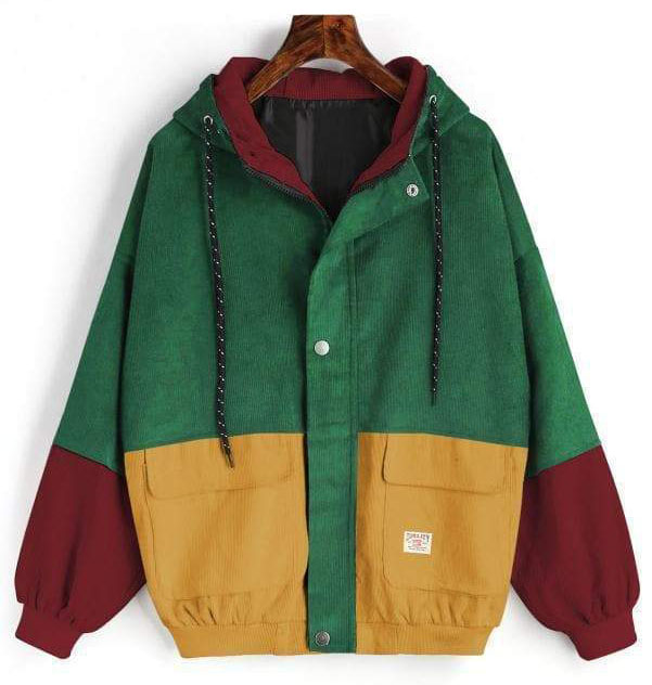 Loose Patchwork Vintage Hoodie Coats Jacket