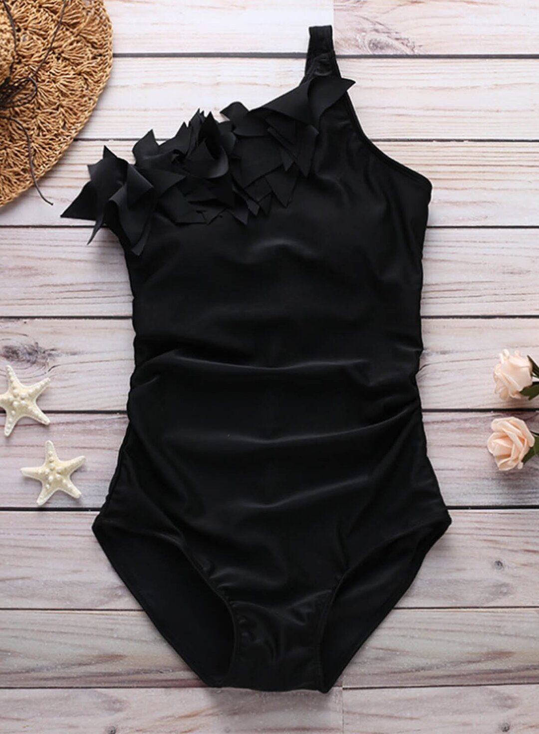 One Shoulder Ruffle One Piece Swimsuit