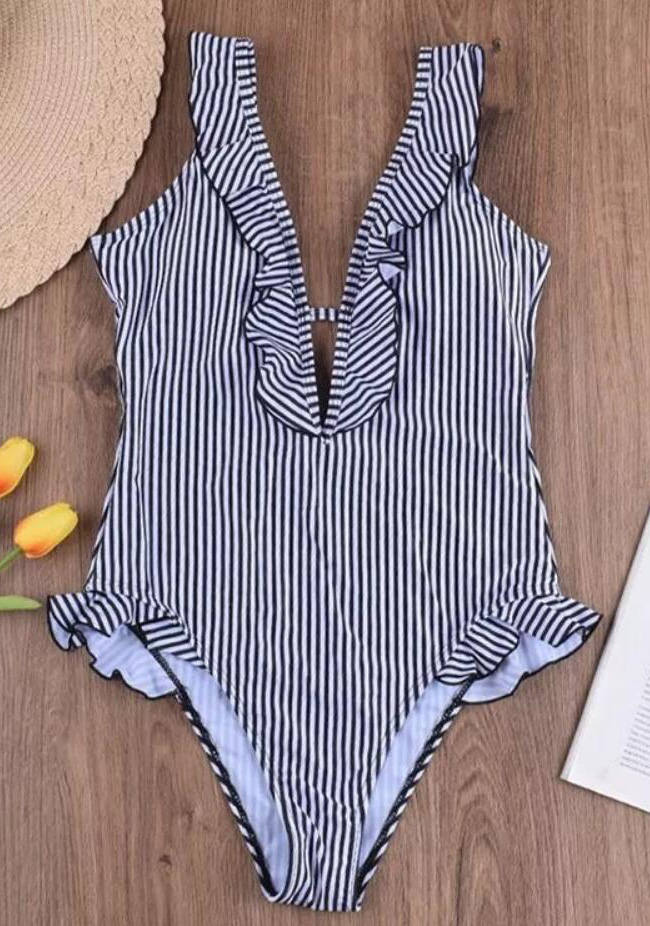 Sexy V-neck Striped One-piece Swimsuit