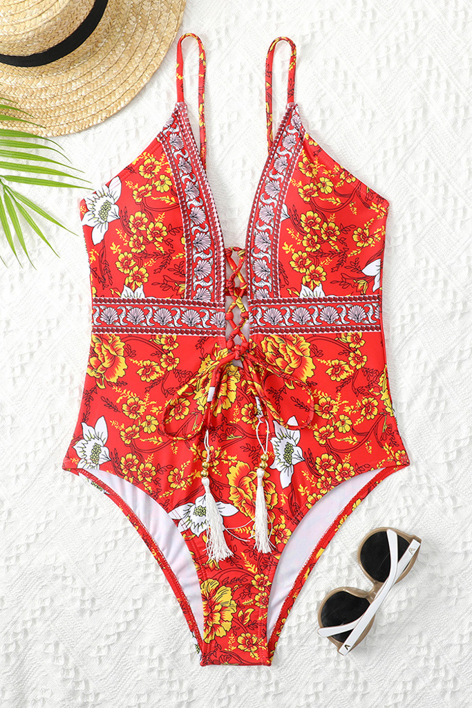 Sling Sexy Backless Print One Piece Swimsuit