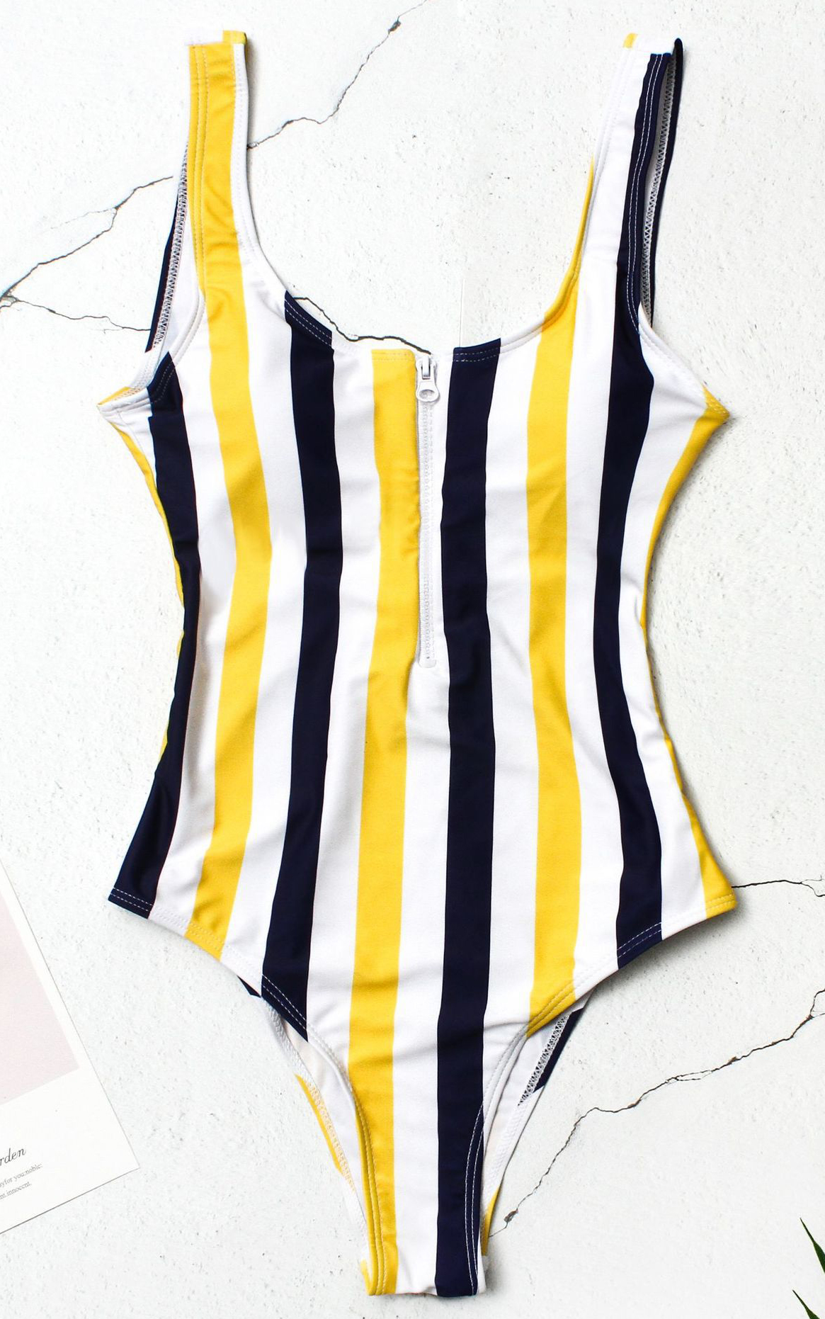 Sexy Zipper Print Stripes One-piece Swimwear