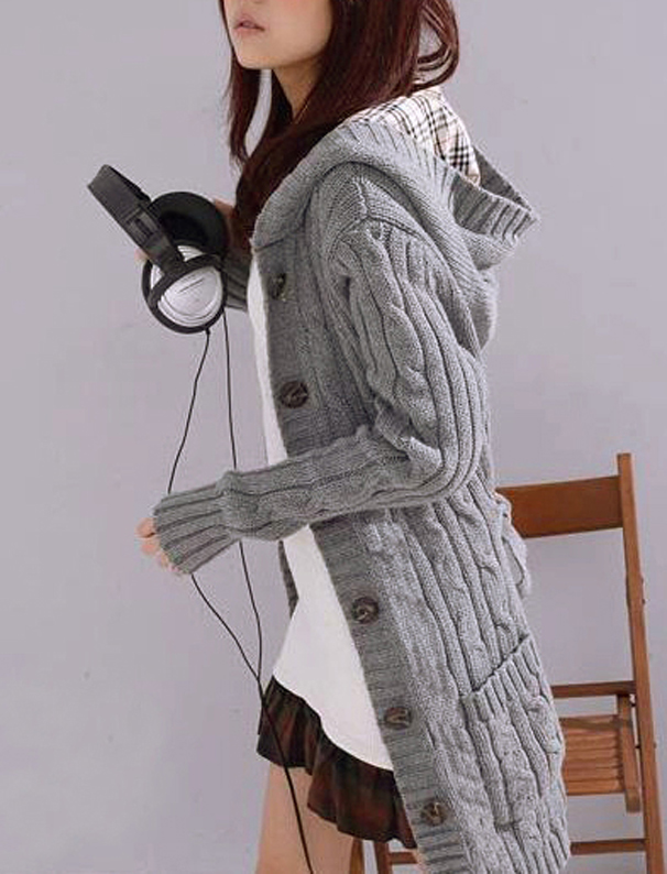 Solid Color Hooded Sweater Cardigan Jacket