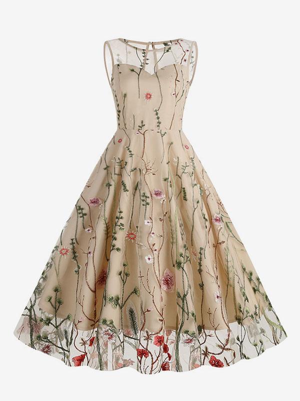 Round Neck Embroidery Sleeveless Dress
