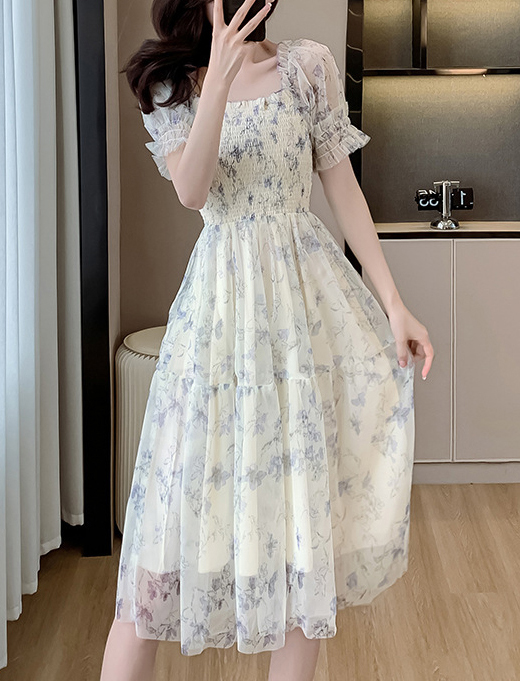 short chiffon floral dress Short Sleeve Chiffon Floral Print Dress