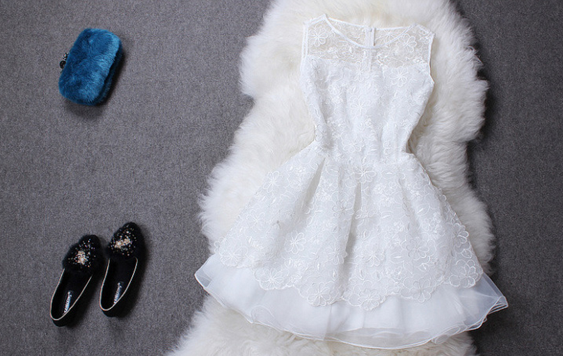 White Stitching Sleeveless Dress Ax090405ax