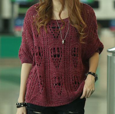 Women's Long Sleeves Hollow Loose Bat Sweater main image 1