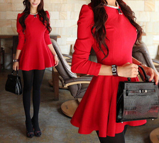 Round neck long-sleeved dress
