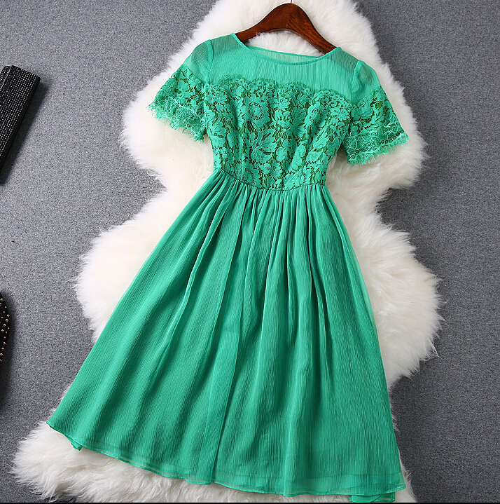 Fashion Lace Stitching Short-sleeved Dress Ax41603ax