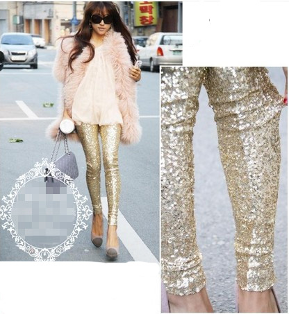 Sweet Gold Sequined Pants Fashion Ax41901ax