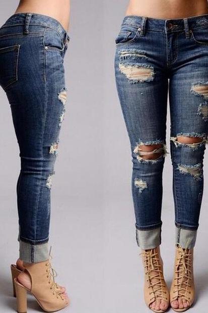 Fashion Jeans Full Length Pencil Pants Zipper