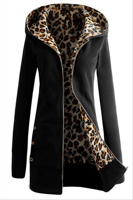 Hoodie Leopard Print Sweatshirt Coat