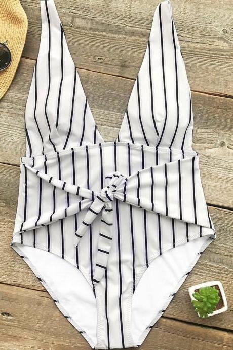 Stripe One Piece Swimwear Swimsuit