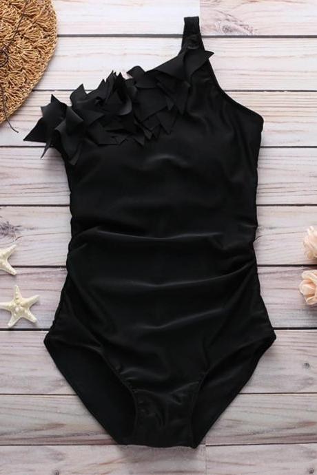 One Shoulder Ruffle One Piece Swimsuit