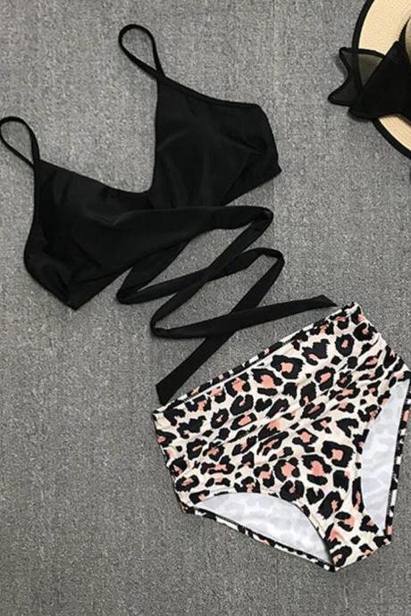 Sexy Leopard Print Bikini Set Swimwear High Waist Swimsuit
