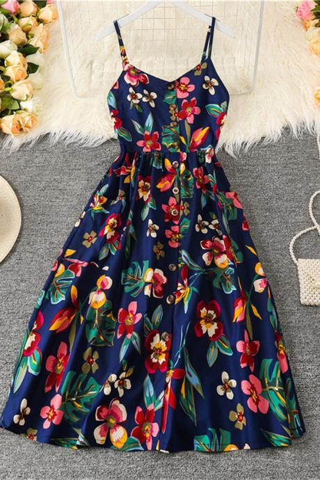 Women Floral Print Sling Mini Dress