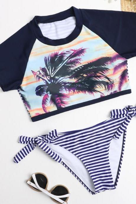 Fashion Stripe Print Swimsuit Bikini Set