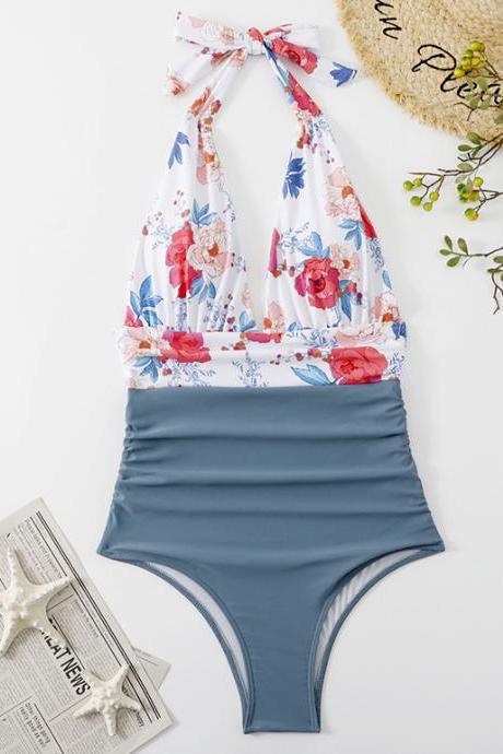 Sexy One-piece Floral Print Bikini Swimsuit