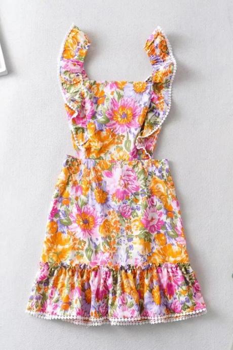 Floral Print Sling Mini Dress