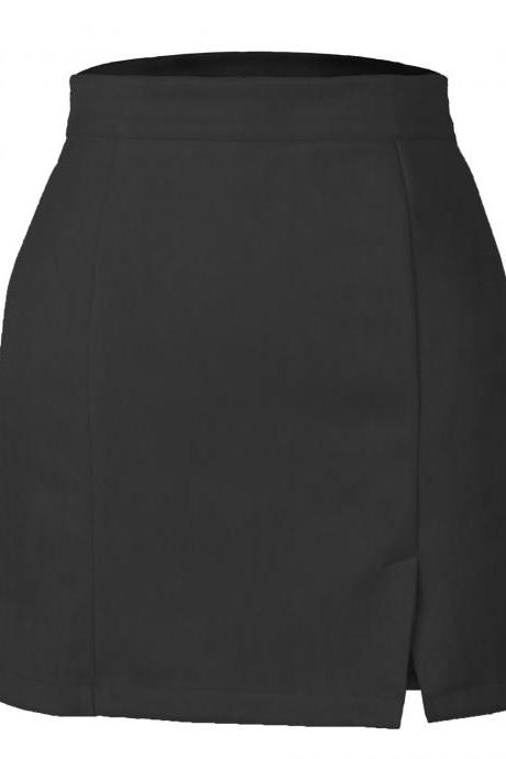 High Waist Zipper Solid Color Skirt