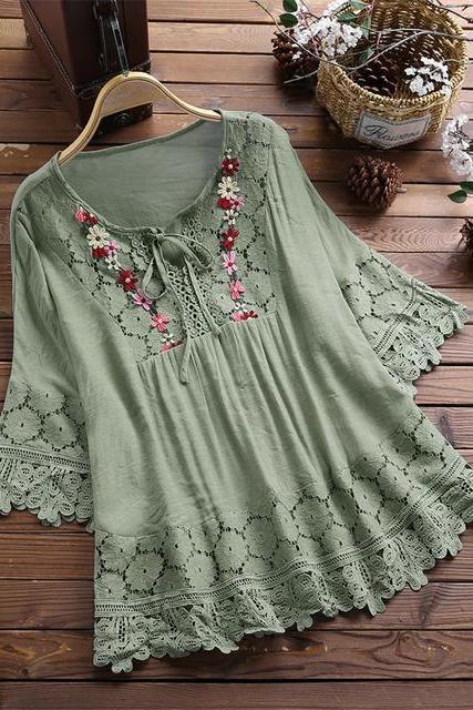 Floral Print Lace Drawstring Top