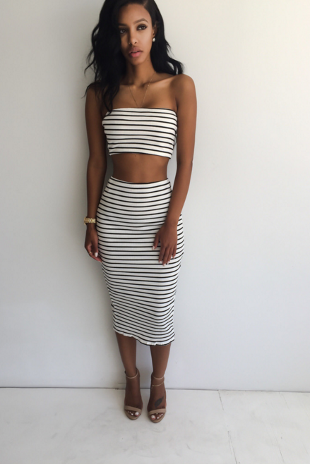 Design Striped Two-piece Dress