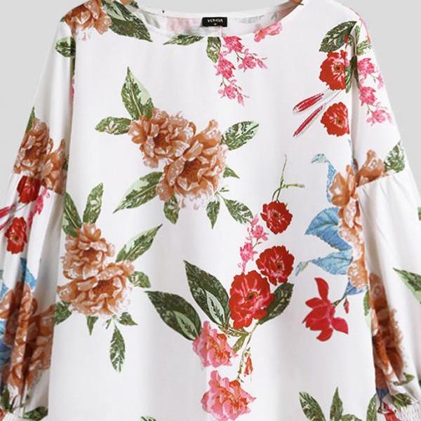 Womens Floral Fashion Pullover Loose Top