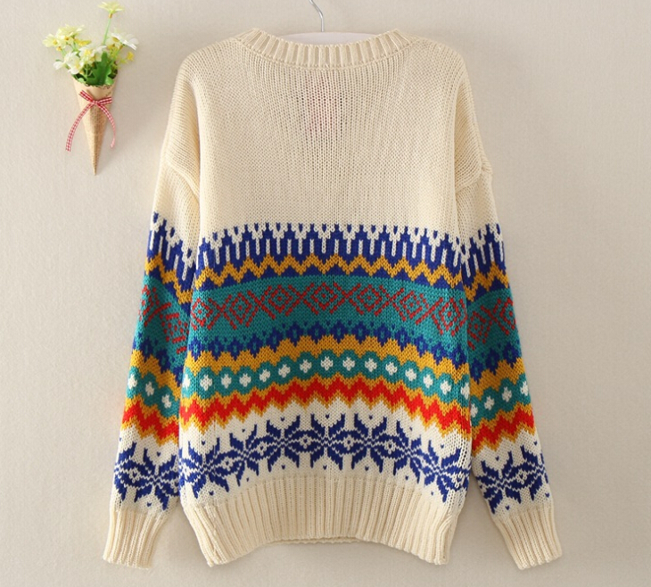 Color Stripe Round Neck Long-sleeved Knit Sweater Ax092403ax on Luulla