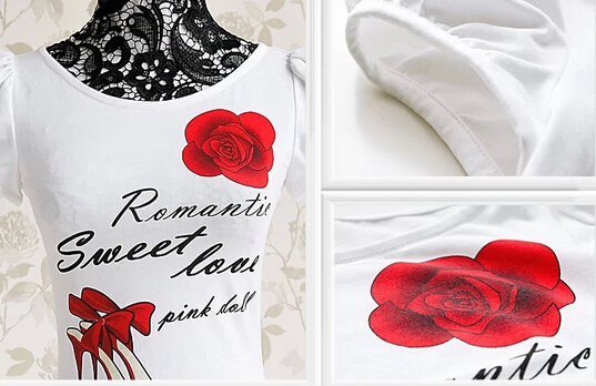 Colorful Flower Print Bubble Sleeve Tee Top main image 0