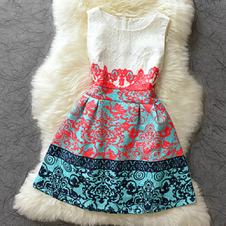 Perfee Frill Cutout Printed Round Neck Sleeveless Dress main image 0