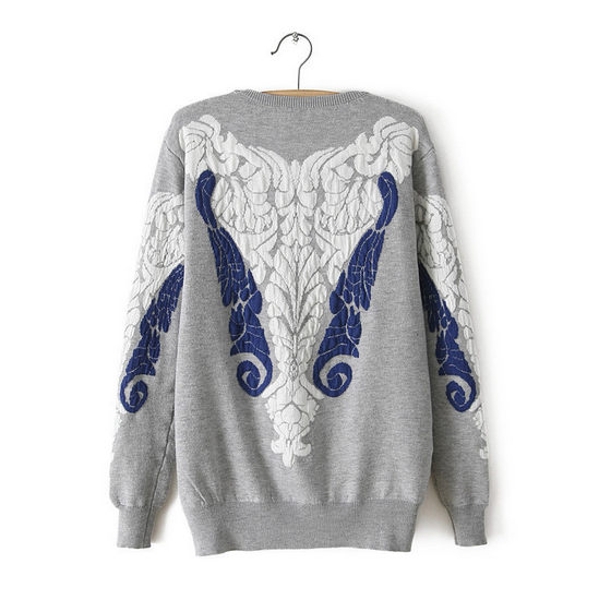 Printed Round Neck Long Sleeve Sweater