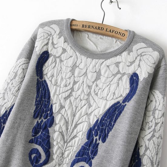 Printed Round Neck Long Sleeve Sweater main image 1