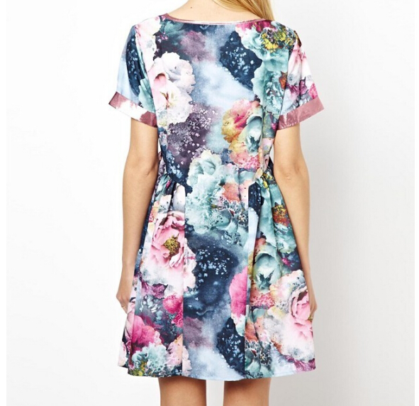 Textured Round Neck Short Sleeve Dress