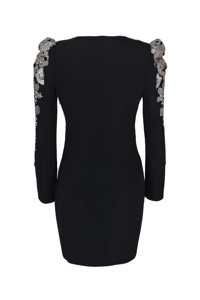 Embroidery Pleated Puff Sleeve Dress